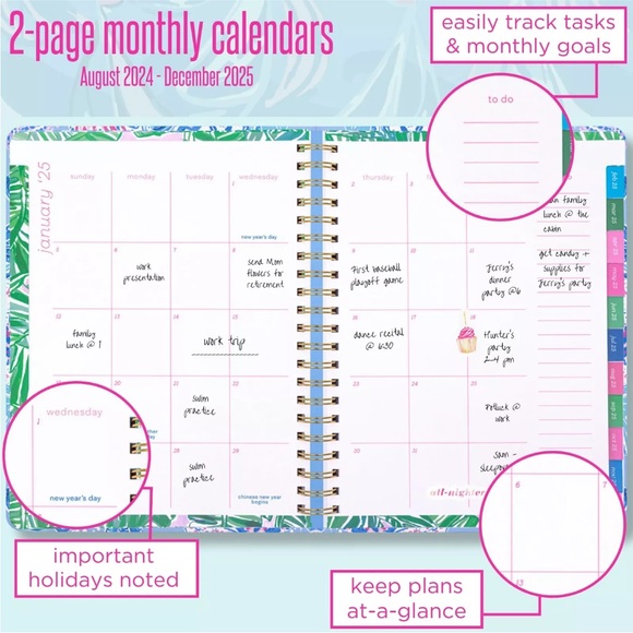 Lilly Pulitzer Daily Planner Dated August 2024 - December 2025 Weekly Agenda - Picture 7 of 11